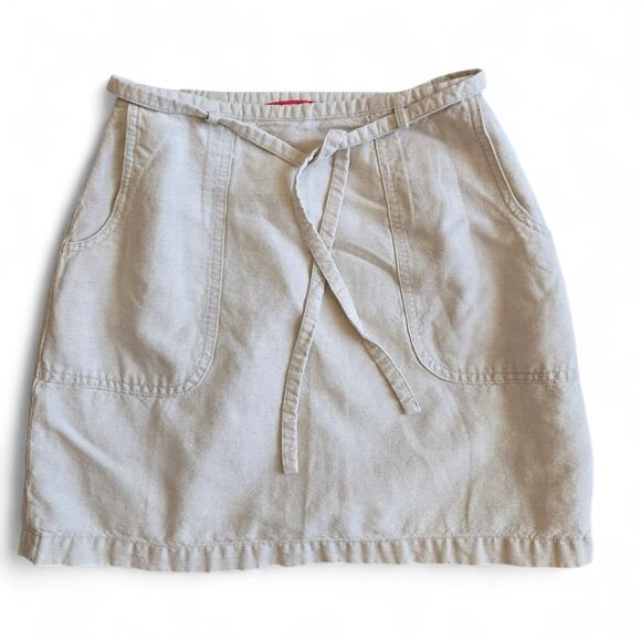 Vintage 90s ESPRIT Linen Cotton Blend Wrap Mini Skirt Beige Approx. Size Small - Picture 2 of 6